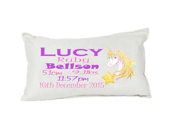 Personalised Birth Details Snow White Pillow - Customised Printed Name Pillow and Pillow insert.