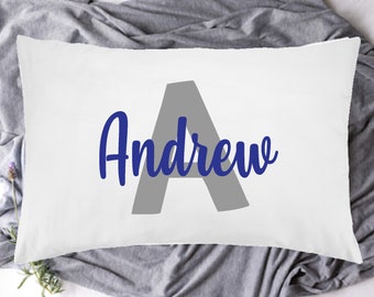 Personalized Pillowcase, Personalised Pillowcase, Custom Pillowcase, Pillowcase for Boy, Custom Pillow Cover, Pillowcase, Blue and Grey name