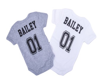 Name and Number  Personalised Baby Onesie, - Pregnancy Announcement Onesie, Baby Announcement, Baby Shower Gift