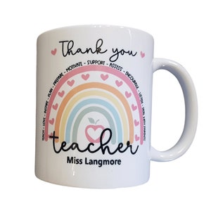 Personalised Teacher Mug, Thankyou Rainbow Mug, Teacher Mug Personalized, Teacher Gifts, Teacher Cup Gifts, Teacher Appreciation Gift