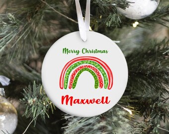 Rainbow Christmas Decoration, Rainbow Christmas, Ceramic Christmas Ornament, Personalised Christmas ornament, Personalized ornament