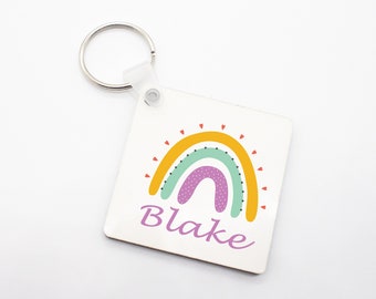 Rainbow keyring, Personalised bag tag - Personalised Rainbow Bag Tag | school bag tag | Kindy bag tag | Daycare bag tag | keychain tag