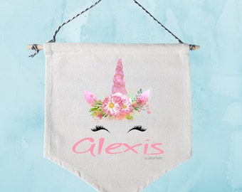 Personalised Flag, Personalised Hanging Pennant Flag Banner, Personalized children's Flag, Children’s bedroom Decor, Unicorn Flag, Unicorn