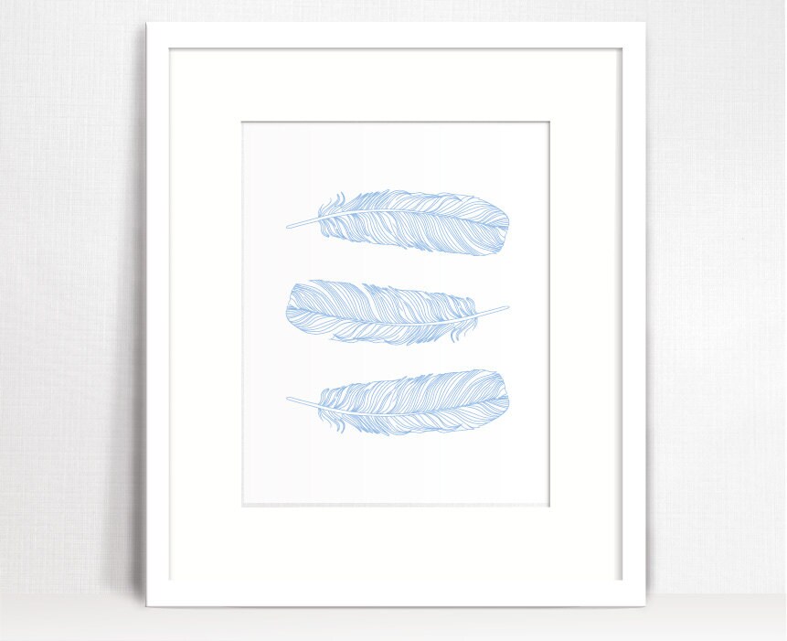 Light Blue Feather Art Print. Feather Wall Art. Bohemian Etsy