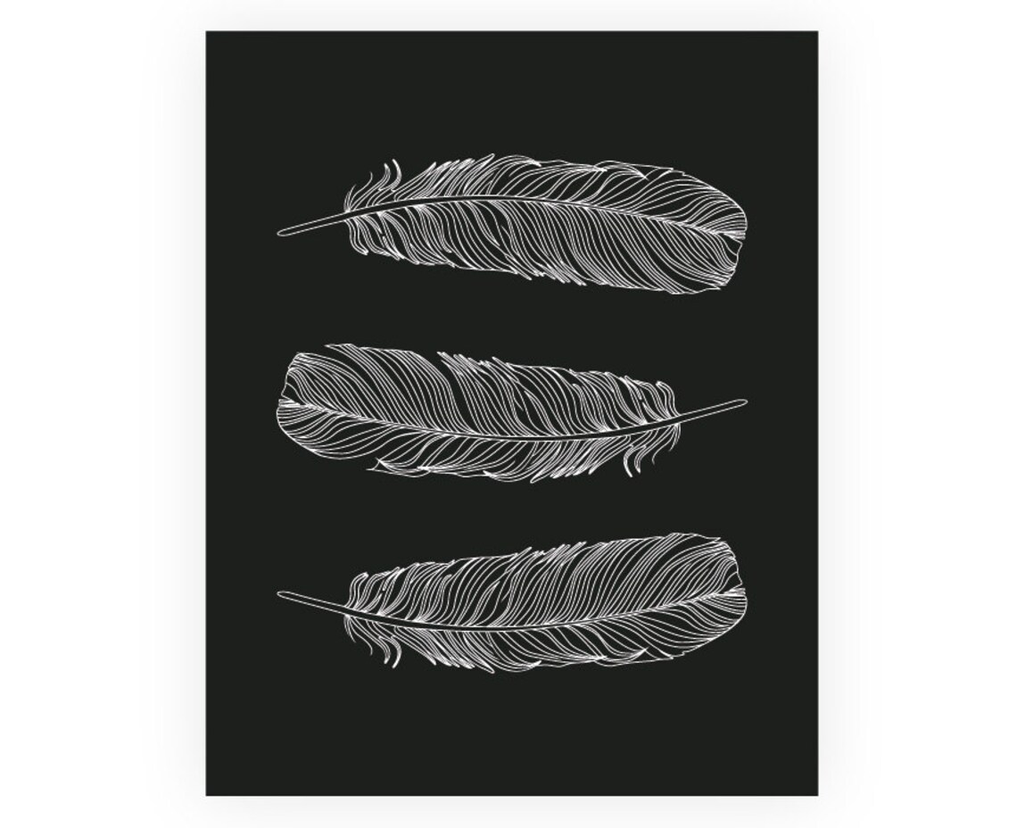 Black and White Feather Print Feather Wall Art Feather Wall Etsy