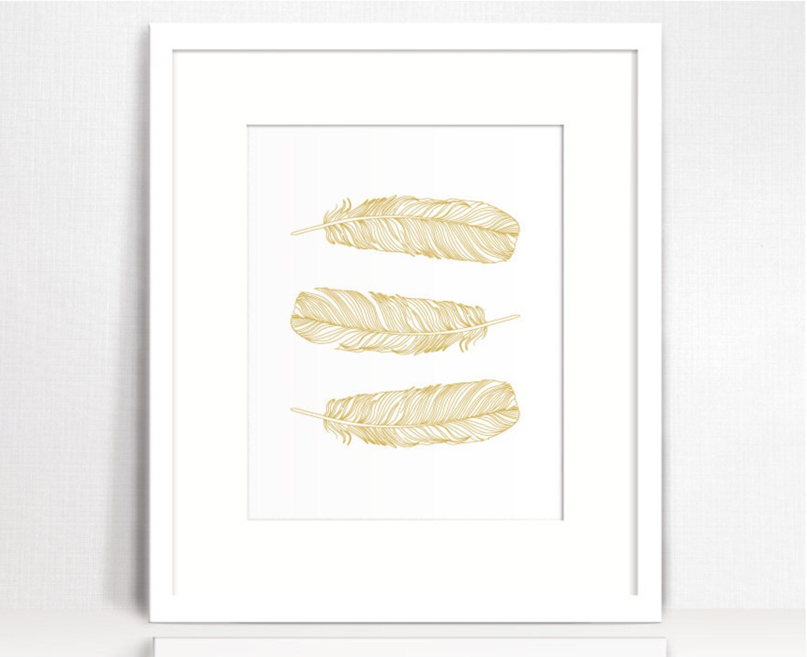 Gold Feather Print Feather Wall Art Gold Feather Wall Art Etsy