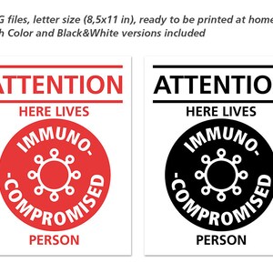 Immunocompromised sign: printable JPEG files. Color and B&amp;W | Etsy