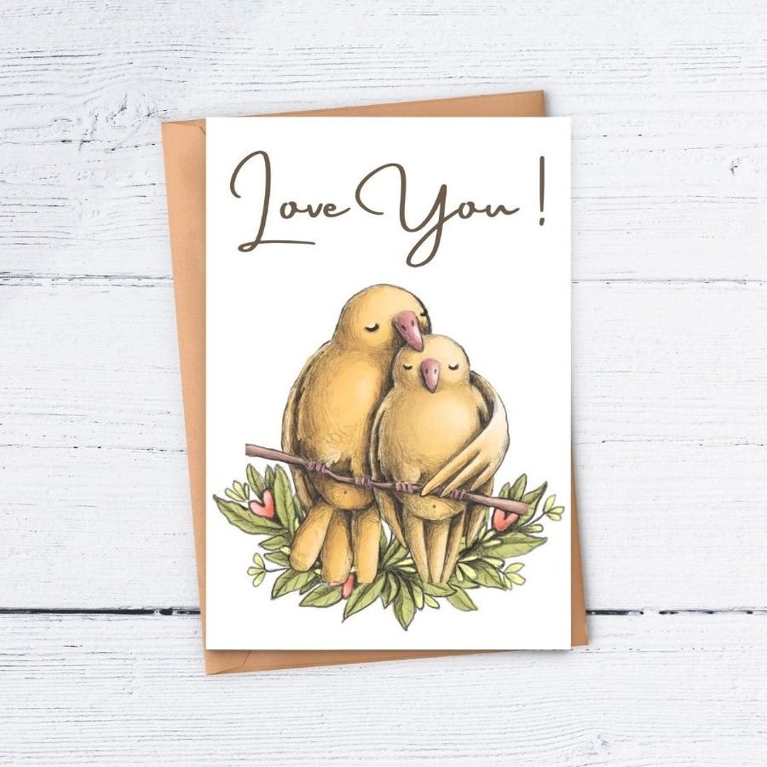 Printable Valentine's Day Card Love Birds, Printable Animal Love You ...