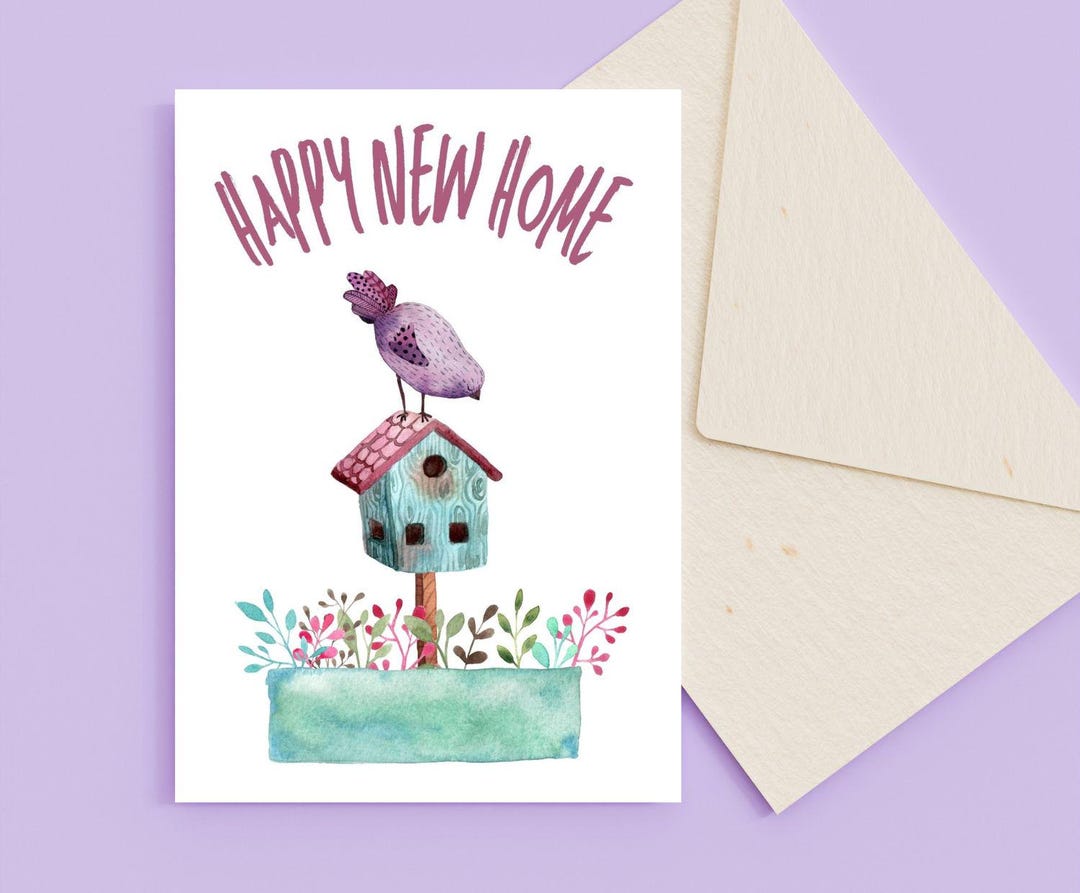 Druckbare Happy New Home Karte, Digitale Aquarell-Einweihungskarte ...