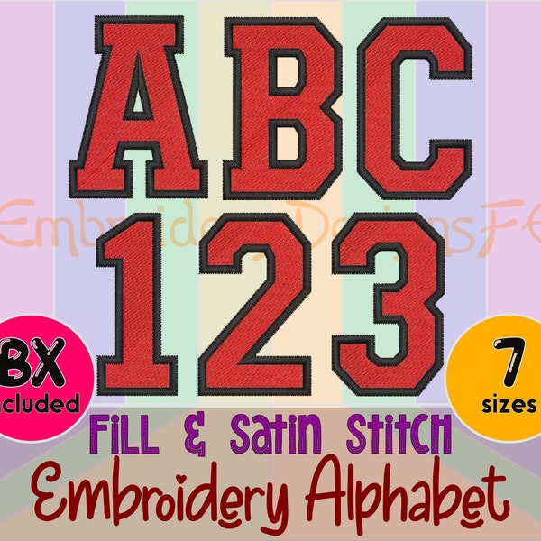Letters & Numbers Embroidery Design - Varsity Embroidery - Collegiate Sport Athletic Embroidery - Jersey Numbers