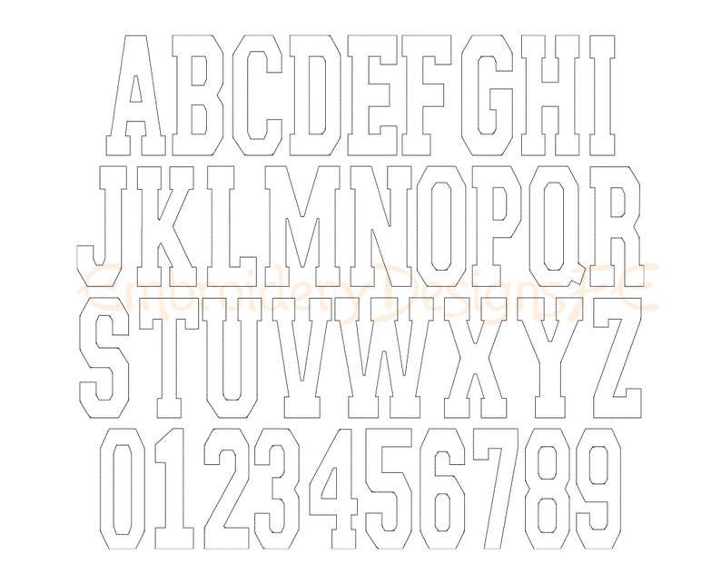 Bean Stitch Narrow Sport Applique Alphabet, Narrow Applique Letters & Numbers, Varsity Applique Font, College Embroidery Font image 2