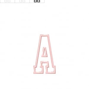 May include: A pink outlined letter A with a white interior and black outline. The letter is in a bold, blocky font.