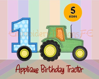 Traktor 1. Geburtstag Applikation Design – 5 Größen – Maschinenstickdatei
