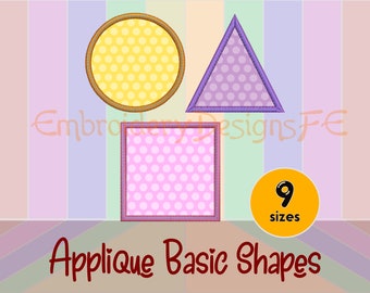 Basic Shapes Applique - Circle Applique - Square Applique - Triangle Applique - 9 Sizes - Machine Embroidery Design File