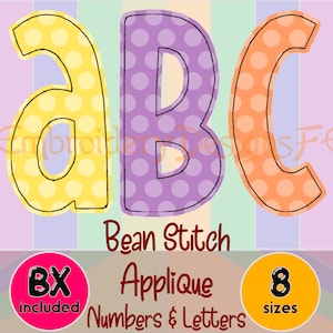 Bean Stitch Applique Alphabet, Narrow Applique Letters & Numbers, Applique Font, Embroidery Font, Machine Applique