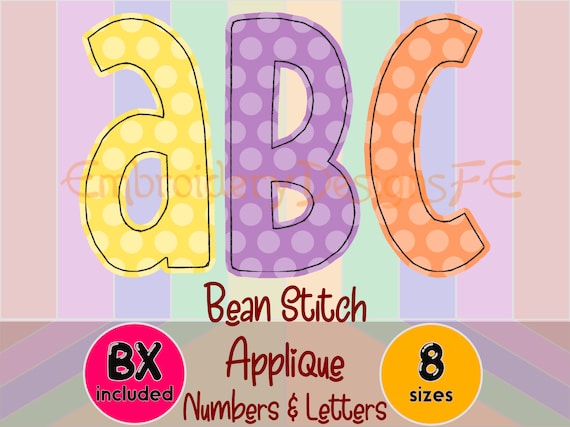 Bean Stitch Applique Alphabet, Narrow Applique Letters & Numbers, Applique Font, Embroidery Font, Machine Applique
