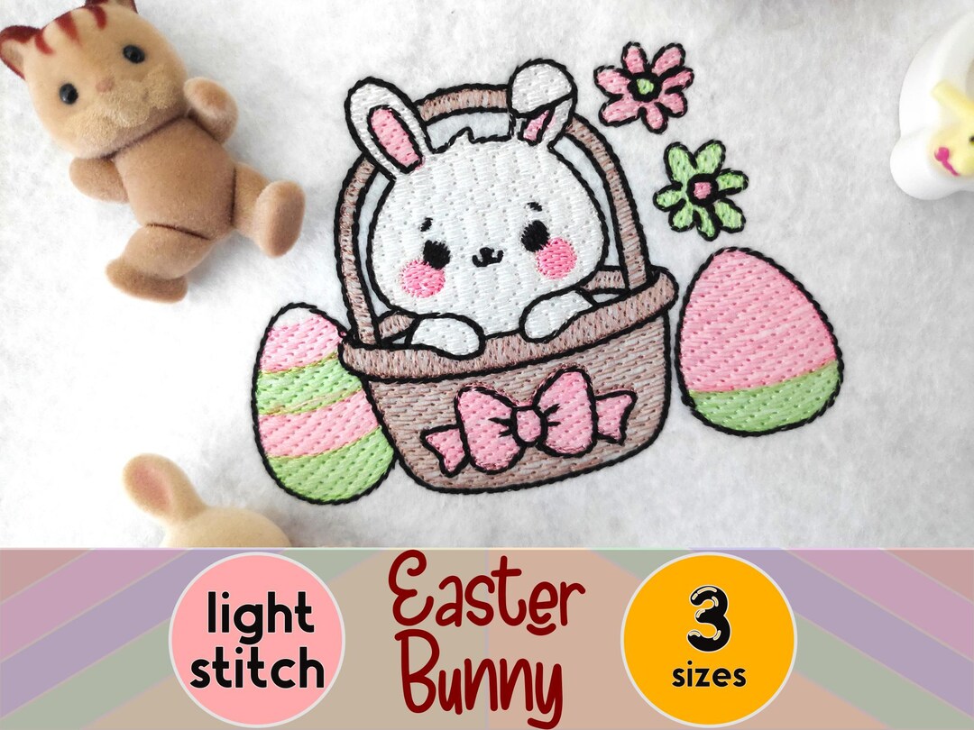 Easter Bunny Basket Embroidery Design | Light Stitch | 3 Sizes ...