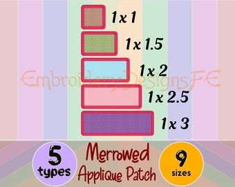 Set met opgestikte appliqués | 5 vormen | 9 maten | Rechthoekige appliquélijsten | Machineborduurbestand | Direct downloaden