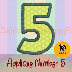 Number 5 Applique Design - 10 Sizes - Machine Embroidery Design File