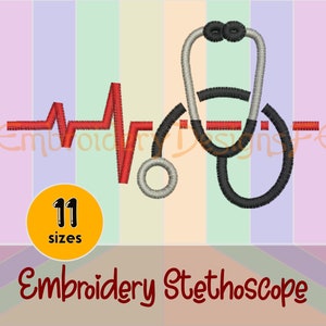 Stethoscope Embroidery Design / Heartbeat Embroidery Design / Doctor Embroidery / Medical Embroidery / Health Embroidery