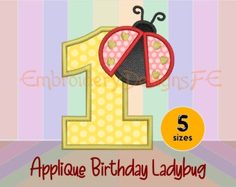Ladybug Number 1 Applique Design | 5 Sizes | Machine Embroidery File | Instant Download