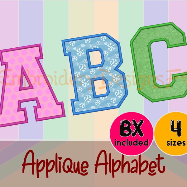 Applique Design alphabet - 4 tailles - fichier de motif de broderie machine