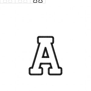 May include: Black and white outline of the letter A in a bold, blocky font style. The letter is outlined in black and filled in white.