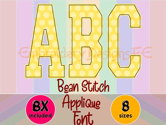 Bean Stitch Narrow Sport Applique Alphabet, Narrow Applique Letters & Numbers, Varsity Applique Font, College Embroidery Font