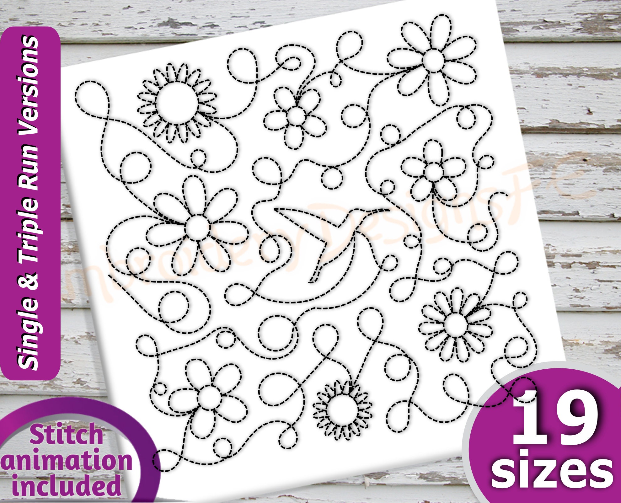 Hummingbird With Flowers Quilt Block Embroidery Design - 19 Sizes - Run ...