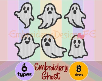 Ghost Machine Embroidery Design | Filled Stitch Halloween Ghosts – 6 Types, 8 Sizes | Instant Download