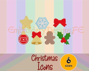 Christmas Icons Machine Embroidery Design | Machine Embroidery File | 6 Sizes | Instant Download