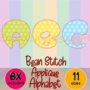 Bean Stitch Applique Alphabet, Thick Applique Letters & Numbers, Applique Font, Embroidery Font, Machine Applique