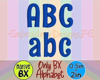 Satinbroderitypsnitt BX | Maskinbroderitypsnitt | BX-typsnitt för Embrilliance Express | Alfabetets bokstäver och siffror