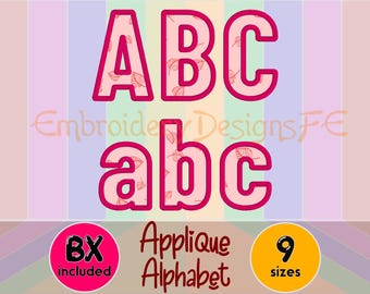 Applique Alphabet Font – Full Alphabet & Numbers – BX Included – 9 Sizes – Machine Embroidery File