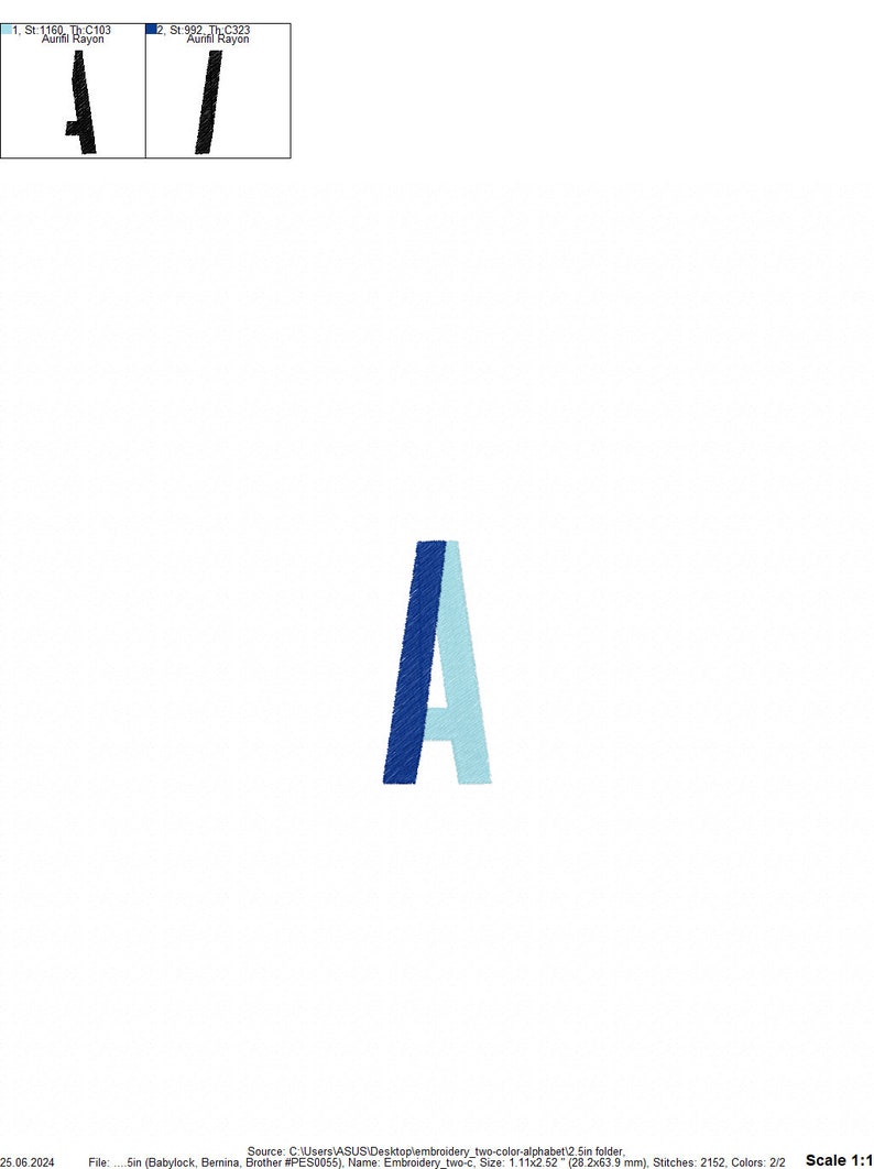 Two Color Narrow Letters Fill Stitch Embroidery Design - 7 Sizes ...