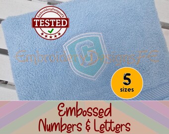 Embossed Sport Letters & Numbers | 5 Sizes | Machine Embroidery File | Towel Sports Letters | Instant Download