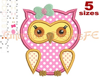 Owl Applique Design - 5 sizes - Machine Embroidery Design File