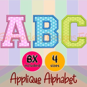 Design de apliques de alfabeto - 4 tamanhos - Arquivo de design de bordado à máquina