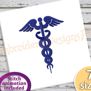 Caduceus Embroidery Design - Health Embroidery Design - Filled Stitch