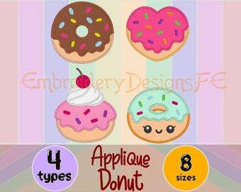 Donut Applique Embroidery Design | 4 Types, 8 Sizes (Instant Download)