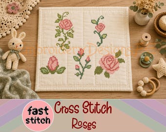 Cross Stitch Roses Embroidery Design Bundle – Floral Rose Patterns – Fast Stitch Embroidery – Vintage Flower Machine Embroidery Files