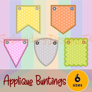 Bunting Applique Design - 6 sizes - Machine Embroidery Design File - Party Banner Applique