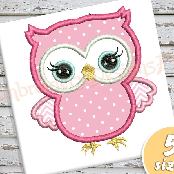 Owl Applique Design - 5 sizes - Machine Embroidery Design File