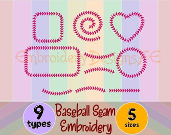 Baseball Seam Embroidery Designs – 9 Shapes Bundle – Sports Stitch Frames Borders – 5 Sizes – Machine Embroidery Files