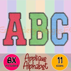 Narrow Sport Alphabet Applique Design with Stem Edge - Machine Embroidery Design File - 11 sizes