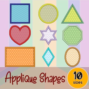Shapes Applique Design - Set of 9 Shapes - Machine Embroidery Design File - 10 sizes