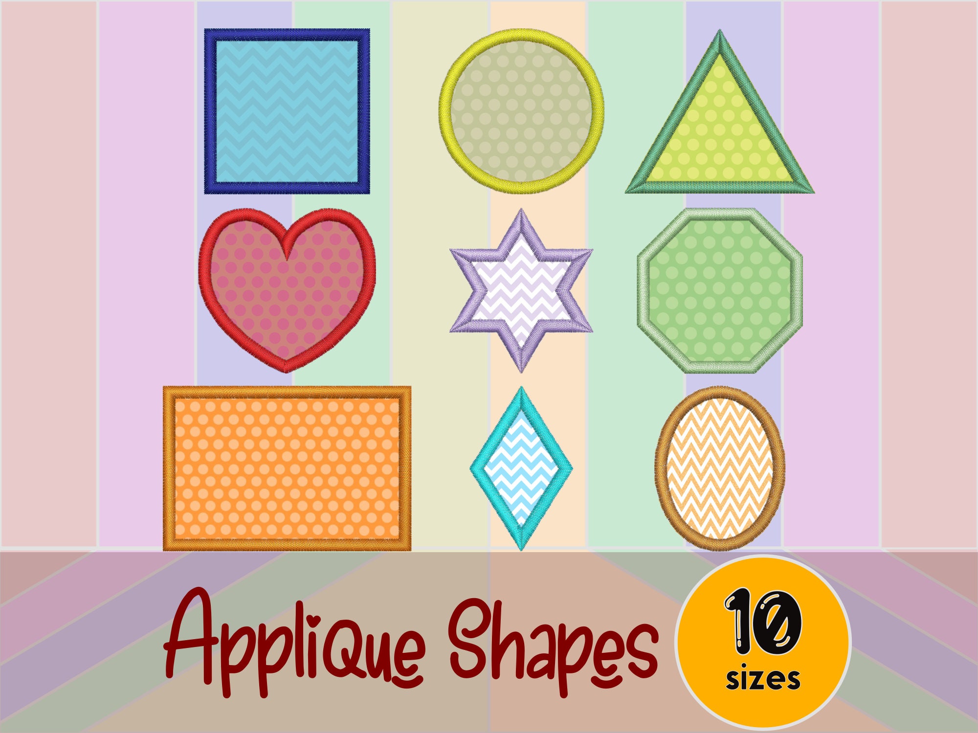 Shapes Applique | 9 Shape Set | Machine Embroidery | 10 Sizes | Instant ...