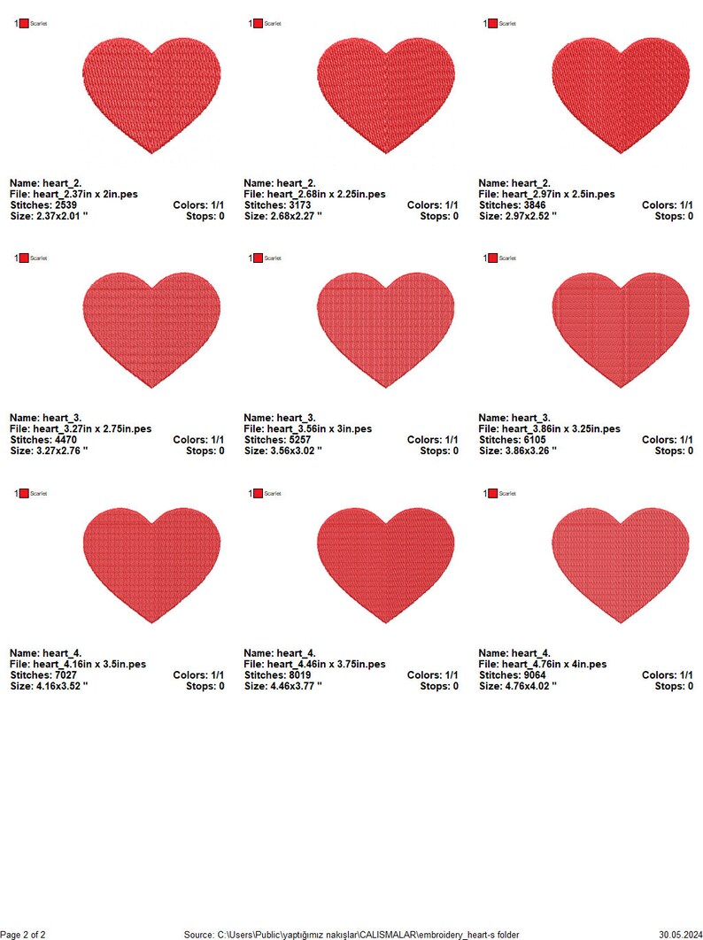 Heart Fill Stitch Embroidery Design - 21 Sizes - Filled Stitch Machine ...