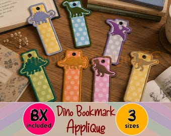 Dinosaur Bookmark Applique Embroidery Design – Dino ITH Bookmark Bundle – BX Included – 7 Types – 3 Sizes