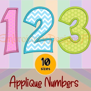 Numbers 0-9 Set Applique - 10 Sizes - Machine Embroidery Design File